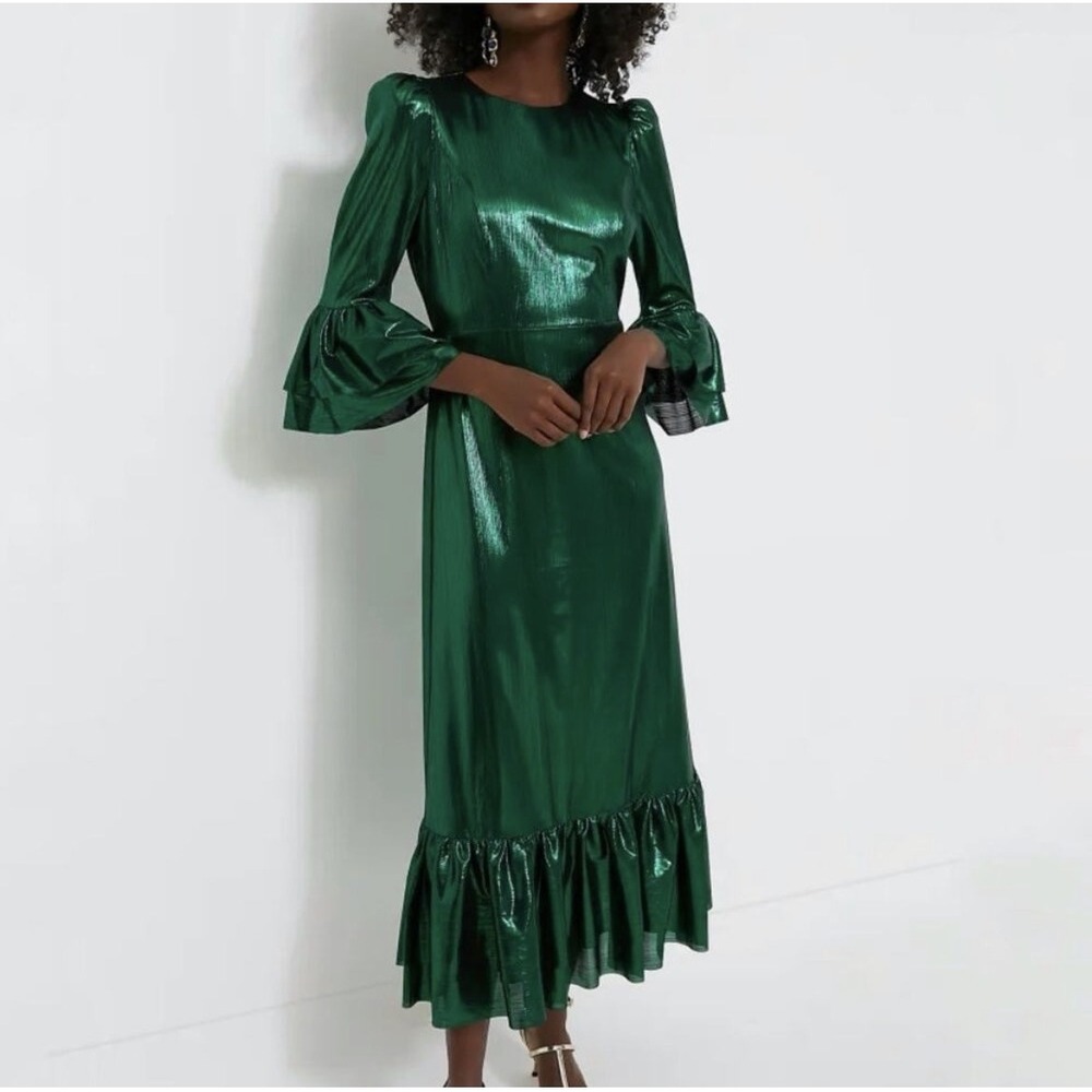 Pomander Place Tuckernuck Lilith Emerald Metallic Lurex Dress Womens L NWT Glam